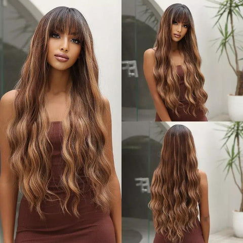 Long Wavy Lace Wig with Bangs - Anellace Long Wavy Lace Wig with Bangs - Anellace
