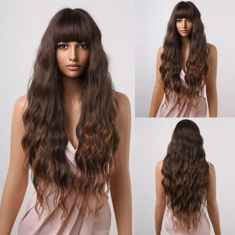 Long Wavy Lace Wig with Bangs - Anellace Long Wavy Lace Wig with Bangs - Anellace
