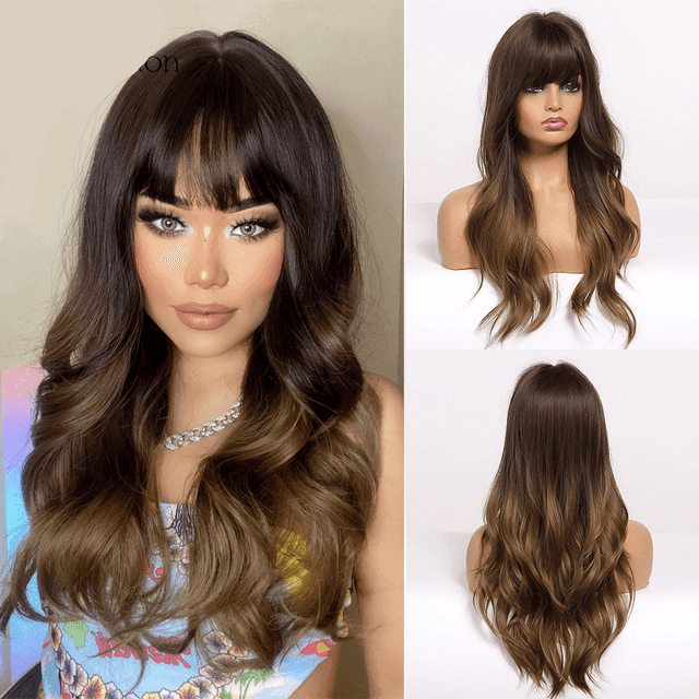 Long Wavy Lace Wig with Bangs - Anellace Long Wavy Lace Wig with Bangs - Anellace
