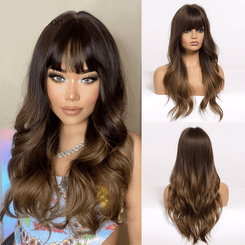 Long Wavy Lace Wig with Bangs - Anellace Long Wavy Lace Wig with Bangs - Anellace
