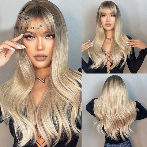 Long Wavy Lace Wig with Bangs - Anellace Long Wavy Lace Wig with Bangs - Anellace