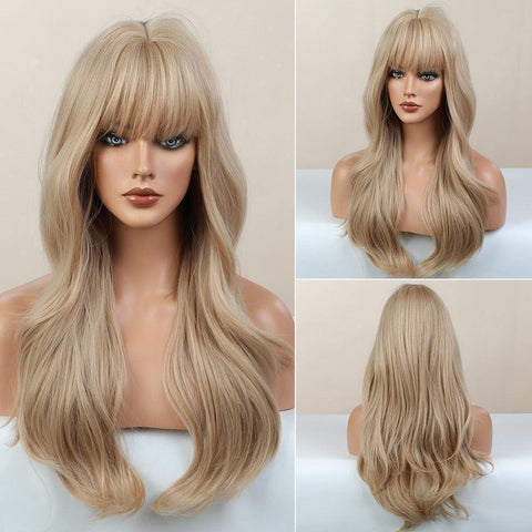 Long Wavy Lace Wig with Bangs - Anellace Long Wavy Lace Wig with Bangs - Anellace