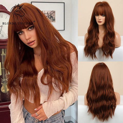 Long Wavy Lace Wig with Bangs - Anellace Long Wavy Lace Wig with Bangs - Anellace