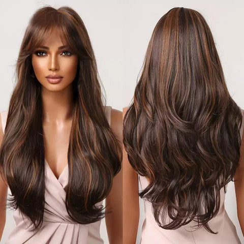 Long Wavy Lace Wig with Bangs - Anellace Long Wavy Lace Wig with Bangs - Anellace