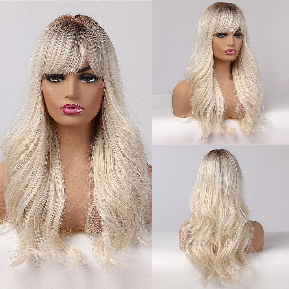 Long Wavy Lace Wig with Bangs - Anellace Long Wavy Lace Wig with Bangs - Anellace
