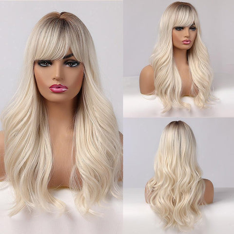 Long Wavy Lace Wig with Bangs - Anellace Long Wavy Lace Wig with Bangs - Anellace