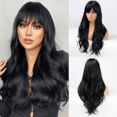 Long Wavy Lace Wig with Bangs - Anellace Long Wavy Lace Wig with Bangs - Anellace