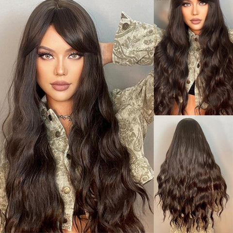 Long Wavy Lace Wig with Bangs - Anellace Long Wavy Lace Wig with Bangs - Anellace