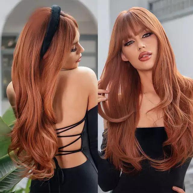 Long Wavy Lace Wig with Bangs - Anellace Long Wavy Lace Wig with Bangs - Anellace