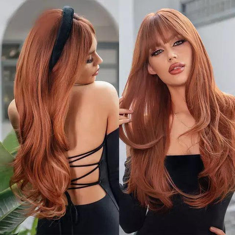 Long Wavy Lace Wig with Bangs - Anellace Long Wavy Lace Wig with Bangs - Anellace
