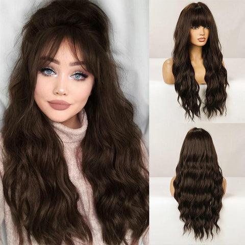 Long Wavy Lace Wig with Bangs - Anellace Long Wavy Lace Wig with Bangs - Anellace