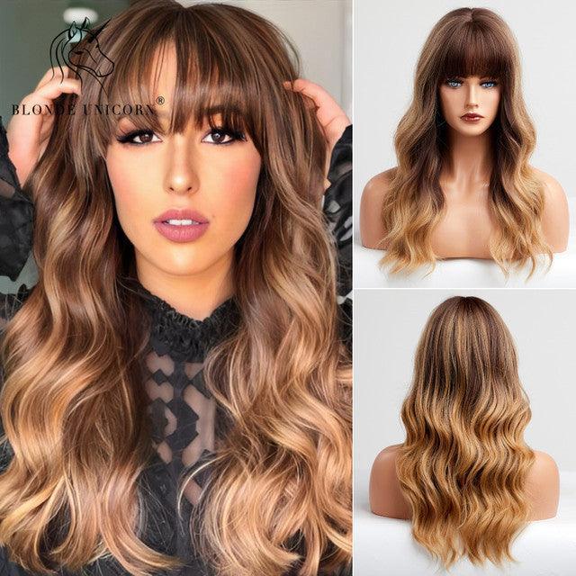Long Wavy Lace Wig with Bangs - Anellace Long Wavy Lace Wig with Bangs - Anellace