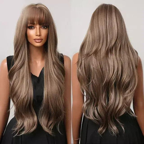 Long Wavy Lace Wig with Bangs - Anellace Long Wavy Lace Wig with Bangs - Anellace