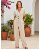 Women's Tailored Linen Blend Jumpsuit with Short Sleeves | Cela