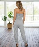 Comprar macacão feminino longo cinza tomara que caia em malha leve com bolsos confortável promoção ZARA