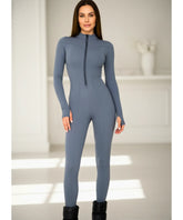 Comprar macacão feminino manga longa gola alta com zíper modelador barato