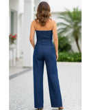 Comprar macacão jeans feminino tomara que caia com cinto pernas largas elegante em promoção ZARA