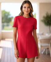 Comprar macaquinho feminino alfaiataria manga curta vermelho com laços decorativos bolsos frontais zíper em promoção ZARA