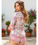Comprar macaquinho feminino estampado floral manga longa com amarração casual verão barato FARM