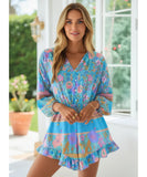Comprar macaquinho feminino estampado manga longa decote V cintura ajustável barato ZARA
