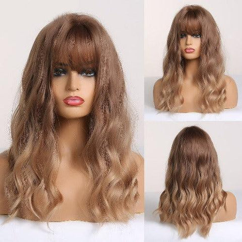 Medium Wavy Lace Wig with Bangs - Anellace Medium Wavy Lace Wig with Bangs - Anellace
