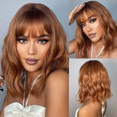 Medium Wavy Lace Wig with Bangs - Anellace Medium Wavy Lace Wig with Bangs - Anellace