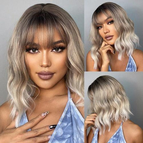 Medium Wavy Lace Wig with Bangs - Anellace Medium Wavy Lace Wig with Bangs - Anellace