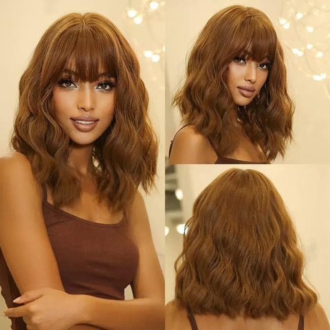 Medium Wavy Lace Wig with Bangs - Anellace Medium Wavy Lace Wig with Bangs - Anellace