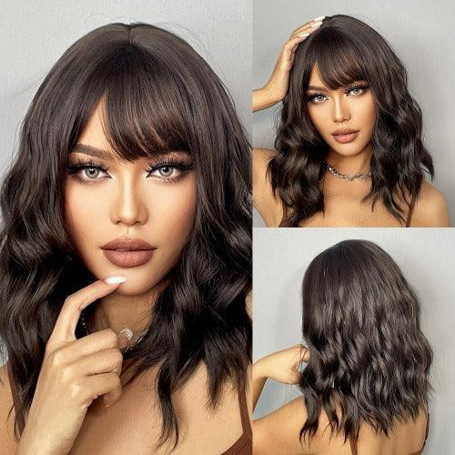 Medium Wavy Lace Wig with Bangs - Anellace Medium Wavy Lace Wig with Bangs - Anellace