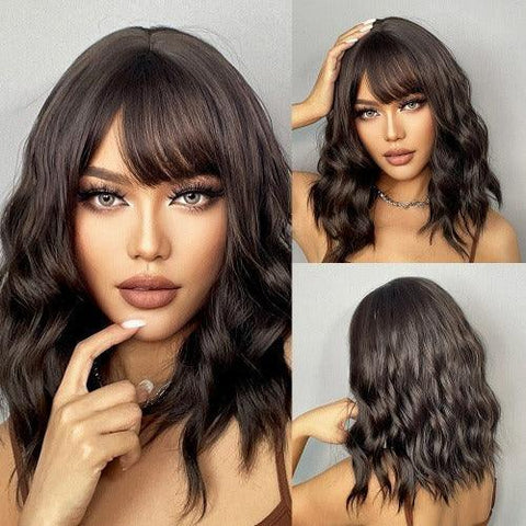 Medium Wavy Lace Wig with Bangs - Anellace Medium Wavy Lace Wig with Bangs - Anellace