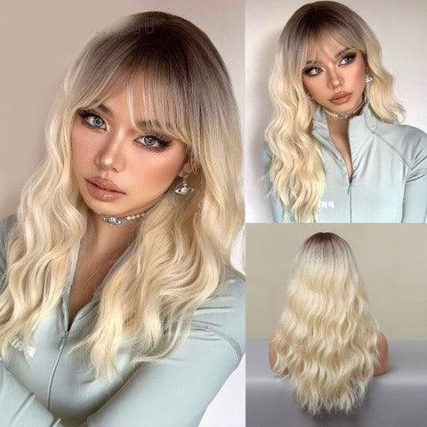 Medium Wavy Lace Wig with Bangs - Anellace Medium Wavy Lace Wig with Bangs - Anellace
