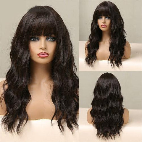 Medium Wavy Lace Wig with Bangs - Anellace Medium Wavy Lace Wig with Bangs - Anellace