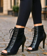 Comprar peep toe feminino preto de camurça com salto fino em couro para festas e eventos elegantes com visual moderno em promoção AREZZO