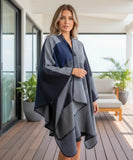 Women's charcoal colorblock ruana wrap, front view