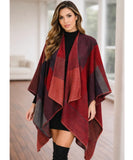 Women's red colorblock ruana wrap, front view