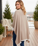 Women's beige convertible shawl poncho, front view