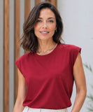 Women's cap sleeve top in red, front view