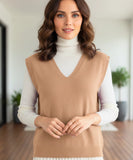 Comprar regata tricot feminina gola V elegante para sobreposições em looks de meia-estação barato ANELLIMN