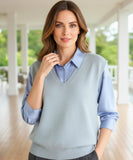 Comprar regata tricot feminina gola V elegante para sobreposições em looks de meia-estação barato ANELLIMN