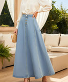 Comprar saia jeans longa feminina cintura alta botões frontais godê casual vintage confortável barato promoção ZARA