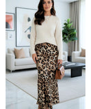 Women's Satin Leopard Print Maxi Skirt with Elastic Waist | Sheme