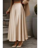 Comprar saia longa cetim feminina bege cintura elástica fluida elegante casual barato em promoção ZARA