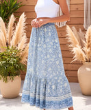 Comprar saia longa floral viscose babados cintura elástica feminina boho para primavera verão promoção ZARA