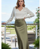 Women's Satin Midi Skirt with High Waist and Tailored Fit | Galli