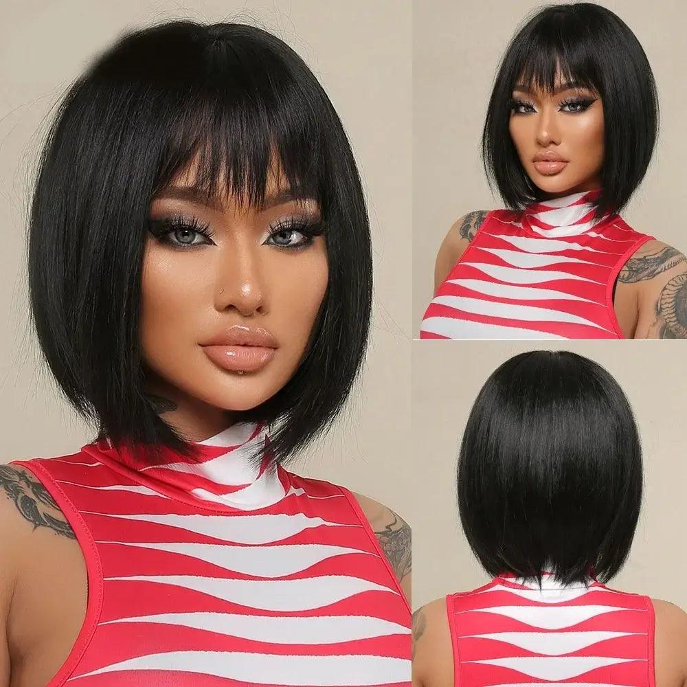 Short Bob Lace Front Wig with Bangs - Anellace Short Bob Lace Front Wig with Bangs - Anellace