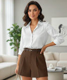 Comprar shorts alfaiataria feminino marrom cintura alta com cinto tecido premium zíper lateral escritório barato ZARA