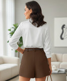 Women's High Waisted Tailored Dress Shorts with Belt | Gabi