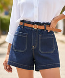 Women's High Waisted Denim Shorts with Belt | Nanah