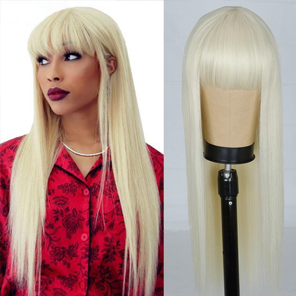 Straight Human Hair Lace Wig with Bangs - Anellace Straight Human Hair Lace Wig with Bangs - Anellace