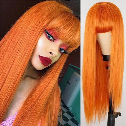 Straight Human Hair Lace Wig with Bangs - Anellace Straight Human Hair Lace Wig with Bangs - Anellace